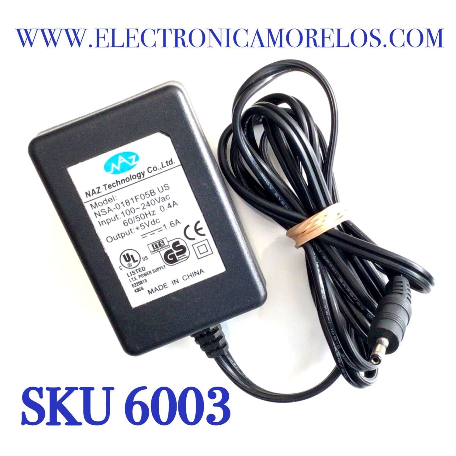 CARGADOR / ADAPTADOR DE FUENTE DE ALIMENTACION NAZ  VCA-VCD / NUMERO DE PARTE NSA-0181F05B / ENTRADA VCA 100-240V~ 60/50HZ 0.4A / SALIDA VCD 5V 1.6A / MODELO NSA-0181F05B